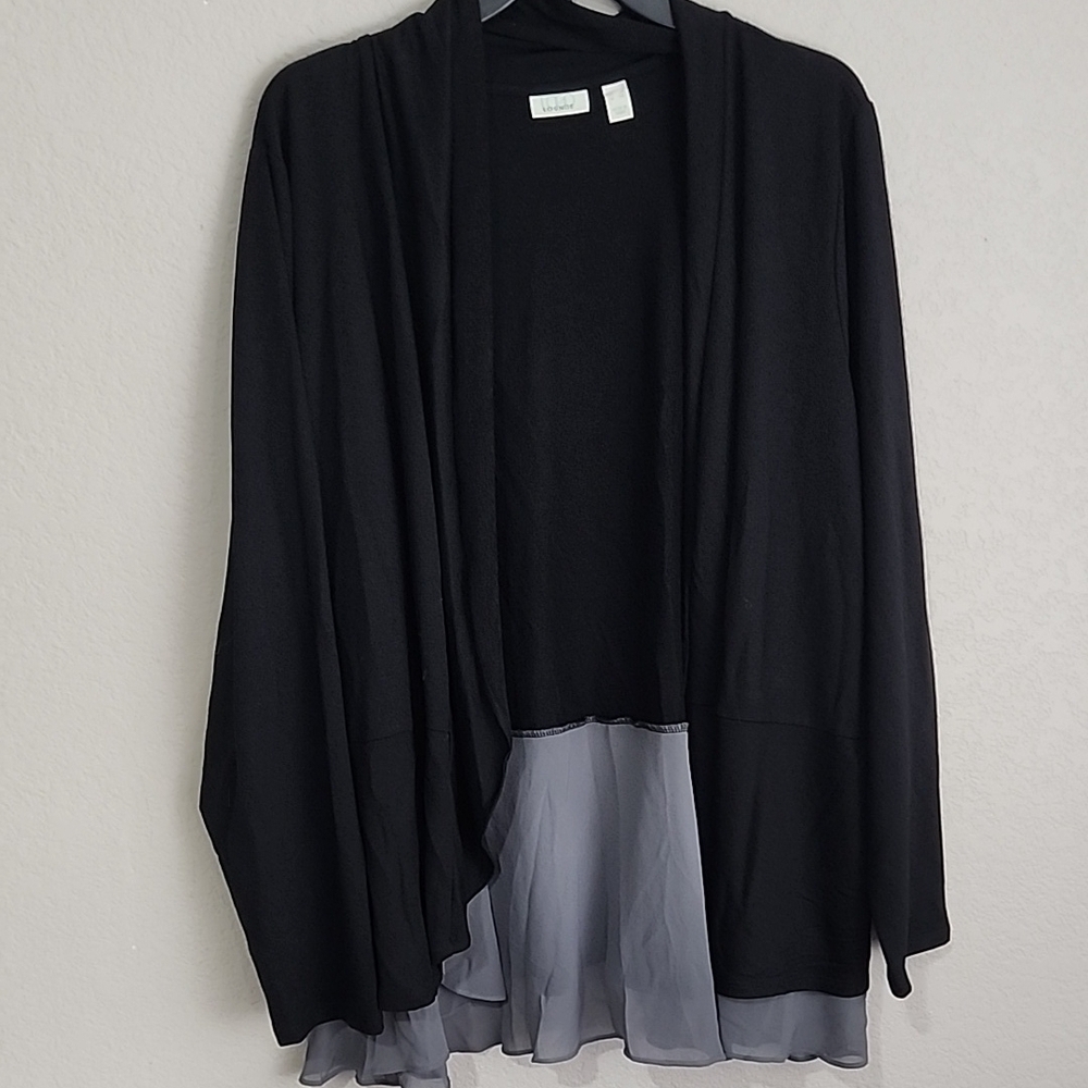 LOGO Cardgian Sweater Size 3X Lounge Womens Open Front Waterfall Gray Black